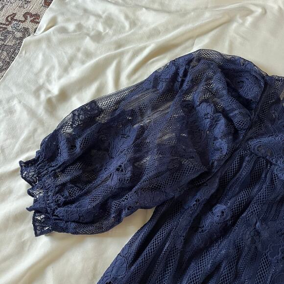 Blue Lace Overlay Sweetheart Neckline Blouse Plus Sz 2X Cruise Coastal Beach - Picture 4 of 13